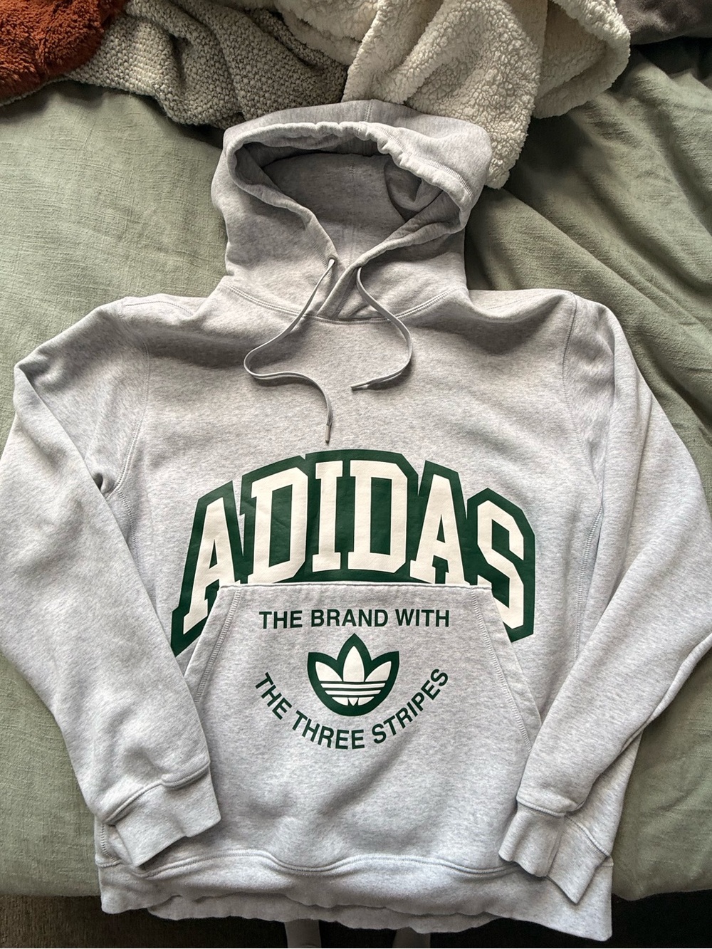 adidas Light Gray Crewneck Hoodie with Green Logo